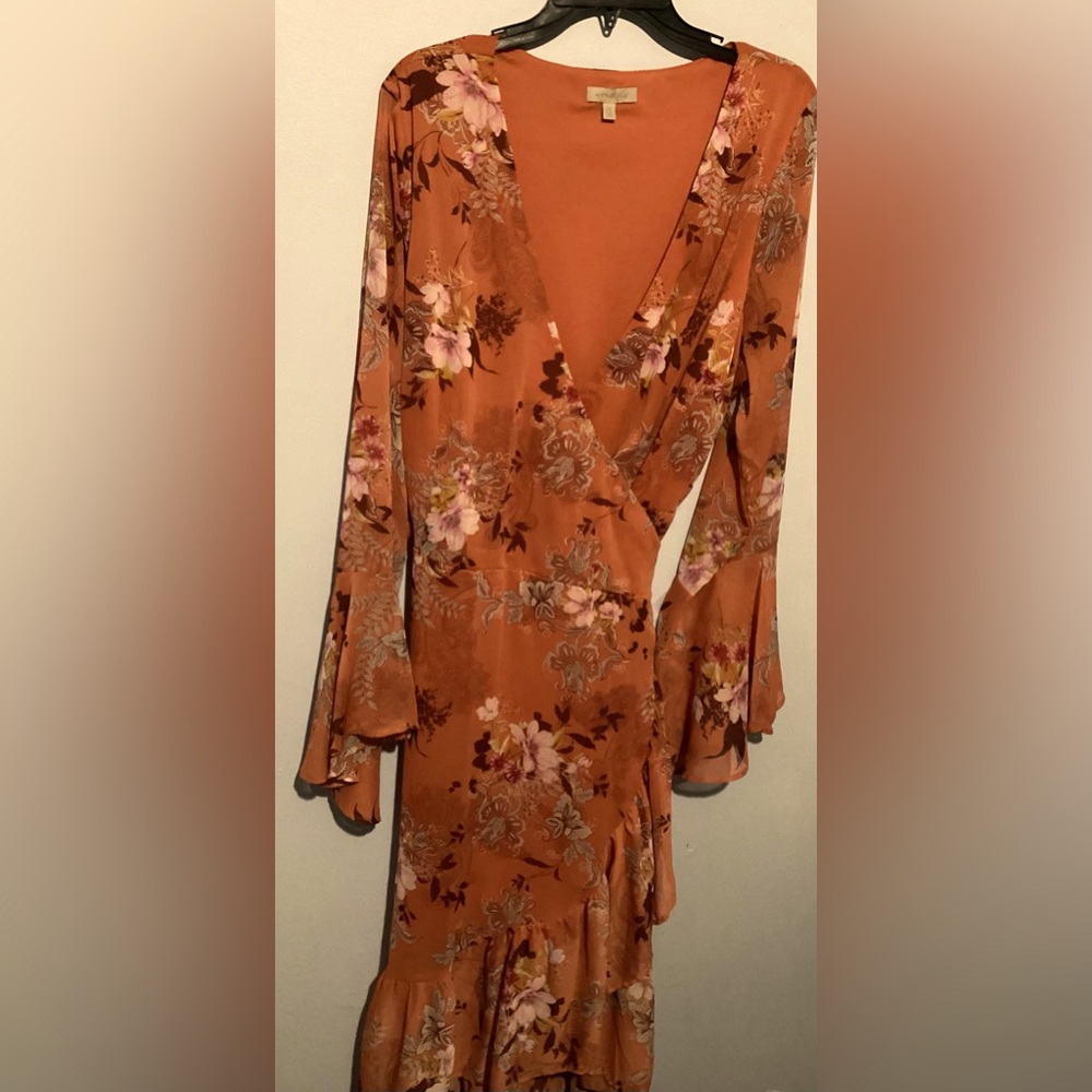 Wonderly Women’s Plus Size Floral Wrap Dress 2X Beautiful Fall Colors